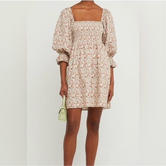 Smocked Puff Sleeve Mini Sundress - Picture 1 of 3